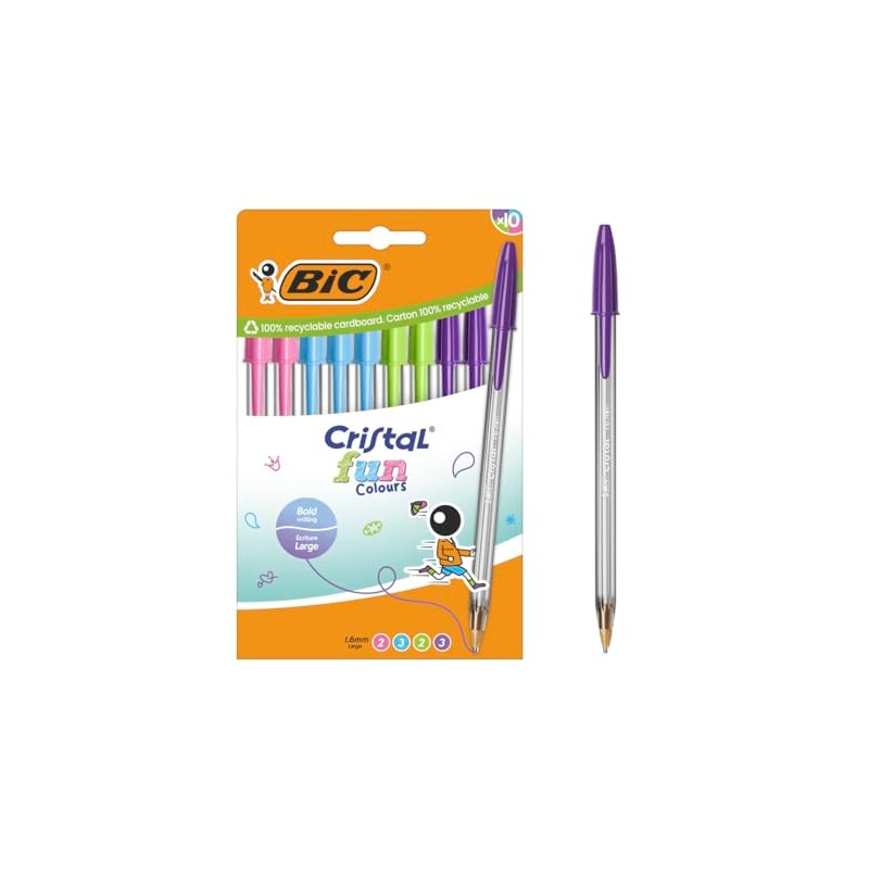 BIC Cristal Fun Coloured Ballpoint Pens with Wide Tip (1.6mm)