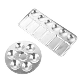 Gatuida 1set Stainless Steel Paint Mixing Plates Silver Color Mixing Trays for Artists for Paint Color Separation and Easy Cleanup for Hobbyists and Fine Artists 2pcs