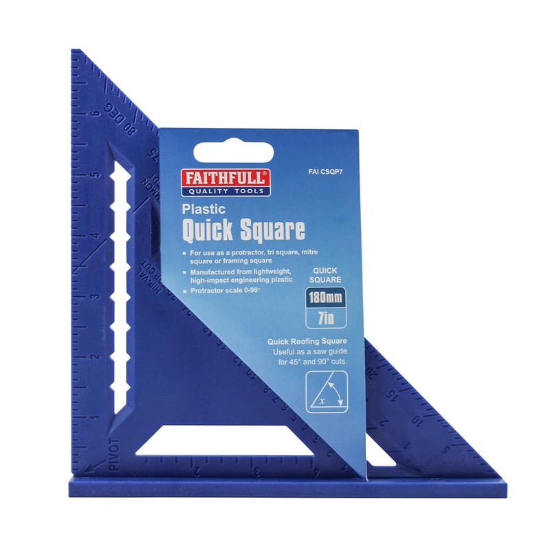 Faithfull Plastic Quick Square - 7in Imperial Triangle Measuring Ruler
