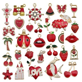 EIHI Set of 31 Red Charms Pendants, Charms Pendant Set, for Making Necklaces, Bracelets and Keyrings (C)