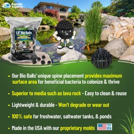 Aquatic Experts Bio Balls Filter Media Bulk, 1.5 Inch Large Bio Balls for Pond & Aquarium Filters, Pond Filter Media for Outdoor Ponds, (300 Count with 14" x 20" Mesh Bag, 1.5 Inch)