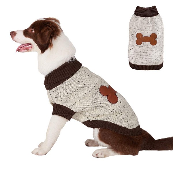 BINGPET Dog Turtleneck Sweater Bone Pattern Winter Warm Sweater for