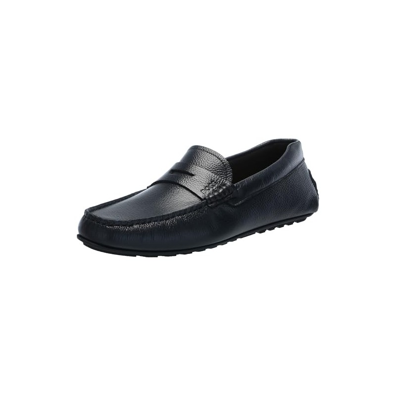 BOSS Noel Grainy Leather Moccasins, Blueberry Blue, 9