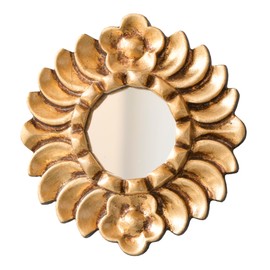 DecorContreras Handmade Small Gold Round Mirror 6in | Peruvian Hand-Carved Wood Hanging Mirror with Gold Leaf Finish for Wall Decor (Gold)