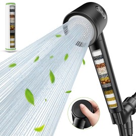Filtered Shower Head with Handheld, High Pressure Shower Heads with 3 Spray, Hand held Showerhead with Filters for Hard Water, Remove Chlorine (Black)