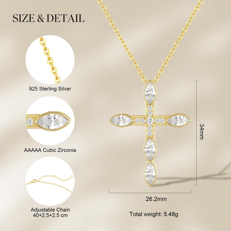 FANCIME 14K Gold Plated Cross Pendant Chain Women's Necklace with