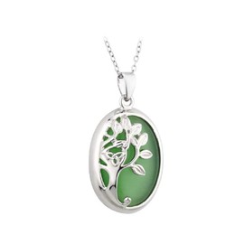 Solvar Green Tara Necklace Cat Eye Tree of Life Sterling Silver Made in Ireland