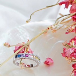 Tuscany Silver Women's Sterling Silver White Cz and Multi Coloured Princess CZ Ring #P