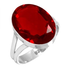 Jeweloporium Red Ruby Simulated 925 Sterling Silver Ring for Women Gemstone Cocktail Silver Ring Size O Engagement Gift Victorian Jewelry