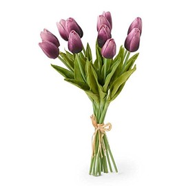 K&K Interiors 11399B-PU Bouquet Per, 13.5 Inch Purple Real Touch Mini Tulip Bundle (12 Stems)