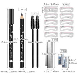 LOKFAR 12 PCS Eye-Brow Pencil Set, Waterproof Eyebrow Pencil Microblading Eyebrow Pen Supplies Kit, Eyebrow Tattoo Makeup with 2 Sharpener, 10 Brow Stencils and Eyebrows Essential Tools (Black)