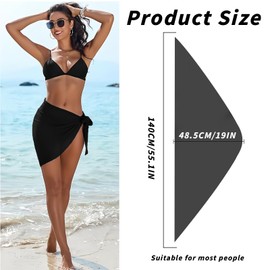 ACTOYS Sarong Scarf Women's Short Beach Skirt Wrap Beach Women's Short Beach Skirt Airy for Bikini Skirt 140 x 48 cm, black, One size fits all