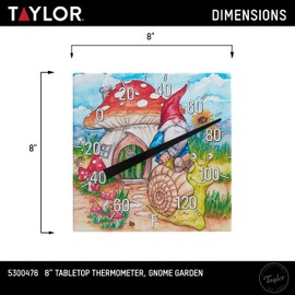 Taylor Gnome Garden Tabletop Indoor Outdoor Thermometer, Wireless Thermometer with Easy to Read Numbers for Patio, Pool, Garage and Indoor Areas, 8-inch, Multi-Color