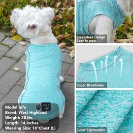 KYEESE Dogs Shirt for Small Dogs Quick Dry Soft Breathable Dog T-Shirt with Reflective Stripe Athletic Tank Top Stretchy Sleeveless Vest Dog Clothes, Lake Blue, L