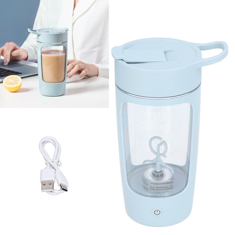 Electric Shaker Bottle 650mL USB Charging Portable Blue BPA Free