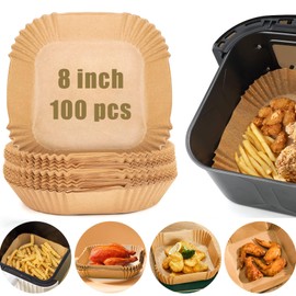 Air Fryer Parchment Paper Liner,100PCS Square Liners Disposable,Greaseproof for Fryer,Food Grade Parchment Paper Oil-Proof (8Inch/20cm)