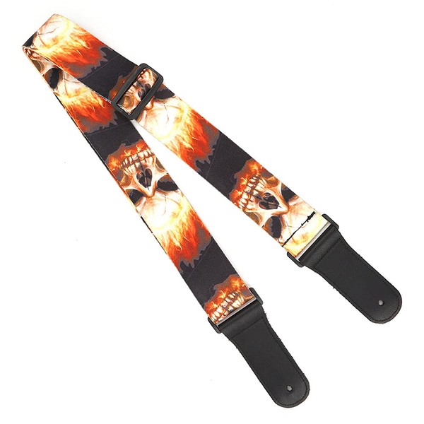 RiToEasysports Leather Guitar Strap,Flame‑Skull‑Pattern Adjustable Guitar Shoulder Strap for Electric