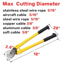 Acescen Hardened Steel Cable Cutters 18" Heavy Duty Industrial Strength Hand Tool Wire Cutters with Tapered Jaws Strong Cutting Plier for 5/16" Stainless Steel Wire Rope Cables A13