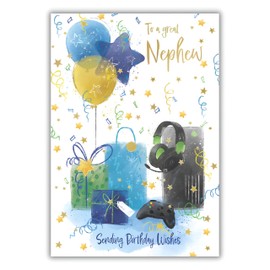 IC&G Nephew Birthday Card - Happy Birthday Card with Modern Gaming Design and Embossed Foil Details - Birthday Card for Men or Boys