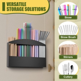 MyLifeUNIT Straw Holder for Cabinet Door, Metal Straw Dispenser Organizer Wall Mount with Double Sided Adhesive Tape, Compatible with Tumbler Straws and Coffee Stirrers