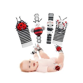 Infinno High Contrast Baby Toys Infant Rattle Socks and Wristband Set, Ideal Baby Sensery Toy Gifts for Newborn 0-12 Months, Perpect Black and White Toys for Boys and Girls As Baby Shower Gifts