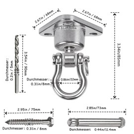 WWFFEN Heavy Duty Swing Hanger Bearing, 360° + 180° Swing Hooks Stainless Steel Heavy Duty Hooks for Hanging, 680 kg Capacity Hammock Swing Chair Playground Yoga Sandbag Porch Swing