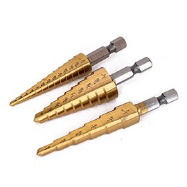 3Pcs/Set High Speed Steel Titanium Step Drill Bit Set with Pouch Impact Driver Compatible 28 (1/8-3/4'')