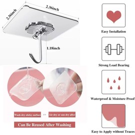 DDMY 36 Pack Heavy Duty Hooks Self Adhesive Large Hooks for Hanging,Wall Transparent Reusable Waterproof Hook for Kitchen Curtain Towel Hook for Bathrooms Coat Hook for Walls No Damage