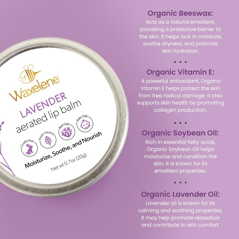 Waxelene Lavender Aerated Lip Balm Tin - 4 Piece