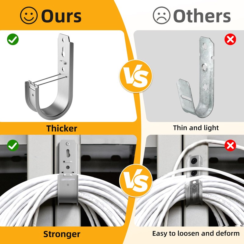 MooxHAI 50 Pack Wall Mount J Hook with Retainer Clip,Galvanized