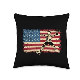 Vintage USA Flag Patriotic American Dodgeball Player Throw Pillow
