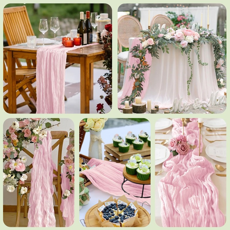 Wokceer Cheesecloth Table Runner 2Pack 10FT Blushing Pink Christmas Boho
