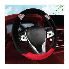 JNNJ Steering Wheel Cover, Non-Slip Steering Wheel Cover, Steering Wheel Cover with Cartoon Ears, Breathable Universal Steering Wheel Cover, Bling Decor Accessories for Women (Red)