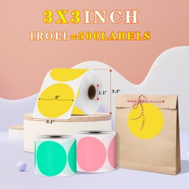 PARLAIM Round Thermal Labels 3 Inch Yellow, 500PCS Circle Direct Thermal Sticker Compatible with Rollo & MUNBYN Printer for BusinessQR Code, Name Tag,Address Label
