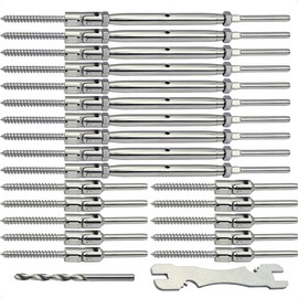 Saiksa Cable Railing Hardware Kit, for 1/8" Cable Railing System of Wood Post, Adjustable Angle Lag Screws Turnbuckle Tensioner 10 Pairs