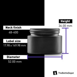 The Bottle Depot - 1 oz Glass Jar - Black Frosted - 180 Jars - Closures Not Included - 48-400 Neck Finish - Wholesale Glass Jars