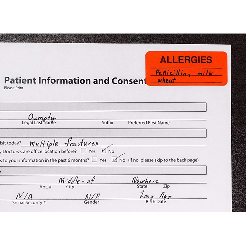 Hybsk Allergies Sticker Fluorescent Red Allergy Stickers/1"x2" Write on Label