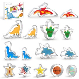 Large Stainless Steel Dinosaur Cookie Cutters 15 Piece Set: Tyrannosaurus (T-Rex), Brontosaurus, Triceratops, Pterodactylus, Dinosaur Footprint and More Cookie Cutters