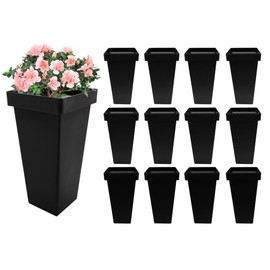 ZERNEIL 12 Pcs Plastic Flower Buckets 13.4 Inch Plastic Floral Bucket for Cut Flowers, Wedding Flower Display Buckets Modern Square Vases for Home Decor Centerpiece Decorations (Black)