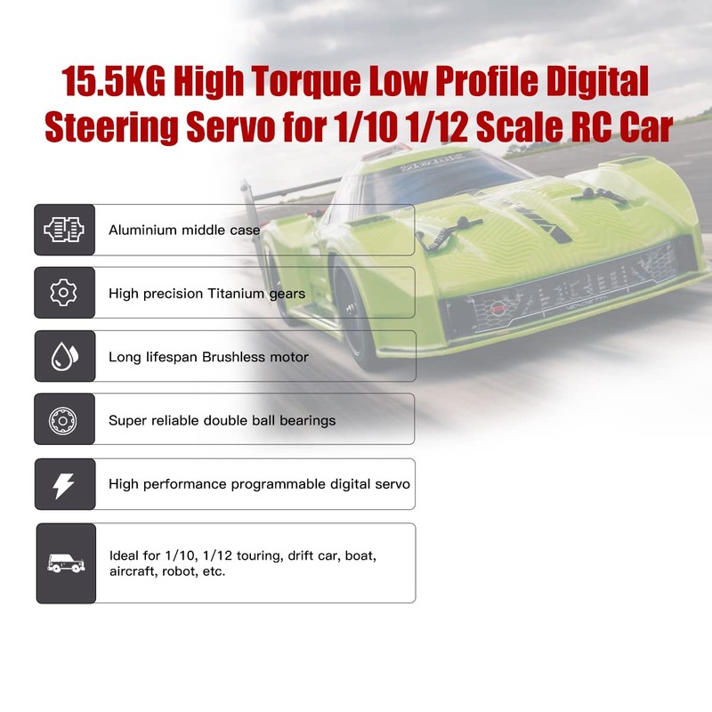 AGFRC 15.5KG Low-Profile High-Torque Steering-Servo - Brushless Digital Metal Gear