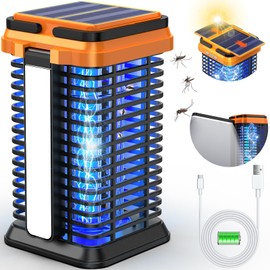 Rechargeable Solar Bug Zapper Outdoor & Indoor, Mosquito Fruit Fly Trap, Gnat Moths Catcher, 4200V Grid, USB Charging, 5000mAh Battery, Fit for Home, Kitchen, Backyard, Camping, Patio