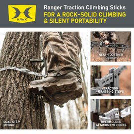 Hawk Ranger Traction 32" Climbing Sticks w/Angled Steps, Tree Climbing Hunting Gear Hunting Accessories for Tree Stands, Deer Stands, & Blinds, 3 Pack