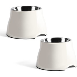 Fluffydream Elevated Dog Bowls, Prevention of Vertebrae Disease, Non-Slip With Stainless Steel Bowl, High Capacity Food Bowls (SnowWhite 2 Packs, L 860ML / 3 Cups)