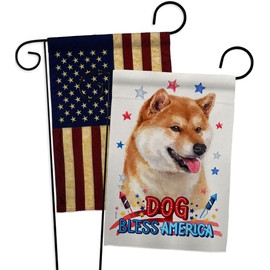 Breeze Decor Patriotic Sesame Shiba Inu Garden Flag Pack Dog Puppy Spoiled Paw Canine Fur Pet Nature Farm Animal Creature Vintage Applique House Banner Small Yard Gift Double-Sided, Made in USA