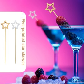 AWCIGG® Pack of 100 Star Cocktail Sticks, Gold & Silver Star Wooden Cocktail Toothpicks, Party Picks Sticks for Wedding, Birthday, Christmas, Ramadan, Mubarak, Eid Al Fitr Party Decoration