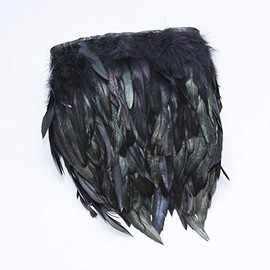 Pack of 5 YardsRooster Hackle Feather Fringe Trim - 5~7 inch in Width For DIY Decoration (Black)
