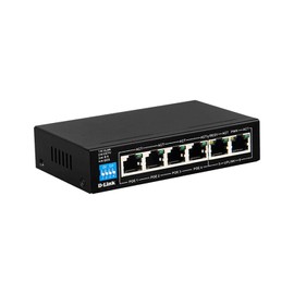 D-Link DES-F1006P-E Unmanaged 6-Port PoE Switch with 4 Long Reach 250m PoE+ Ports + 2 Uplink Ports. 60W PoE Budget, Surge Protection, VLAN/QoS/PoE