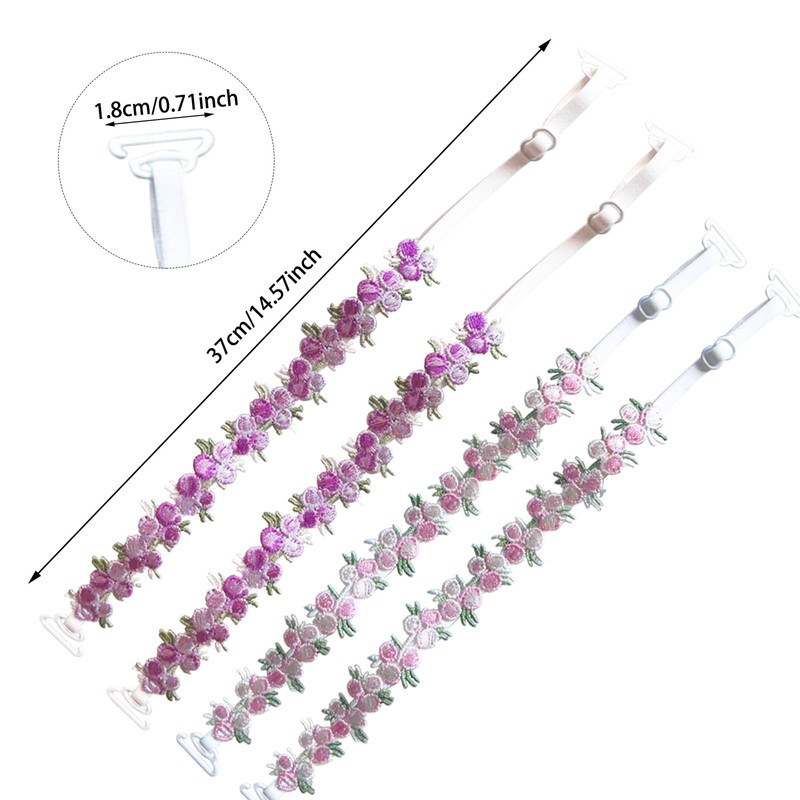 2Pair Decorative Replacement Bra Straps - Adjustable & Removable Floral