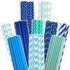 qiqee 150pcs Blue Paper Straws for Drinking Disposable Straws Disposable