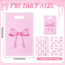 Weysat 150 Pcs Pink Bow Gift Bag with Handle Coquette Bow Theme Party Favor Bags Women Pink Birthday Decoration Goodie Candy Bags for Bridal Engagement Baby Shower Party Supplies